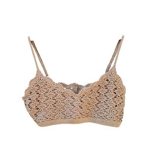 Crochet Bralette Forever 21 — Taupe Comfort Y2K Lace Crop, Size M
